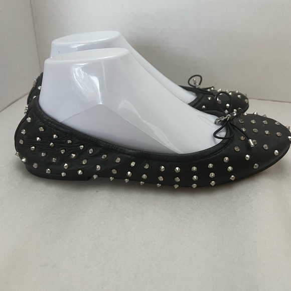 Sam Edelman Fanley Black Studded Ballet Flats Leather Spike Bow Shoes Women 8.5 - Picture 6 of 9